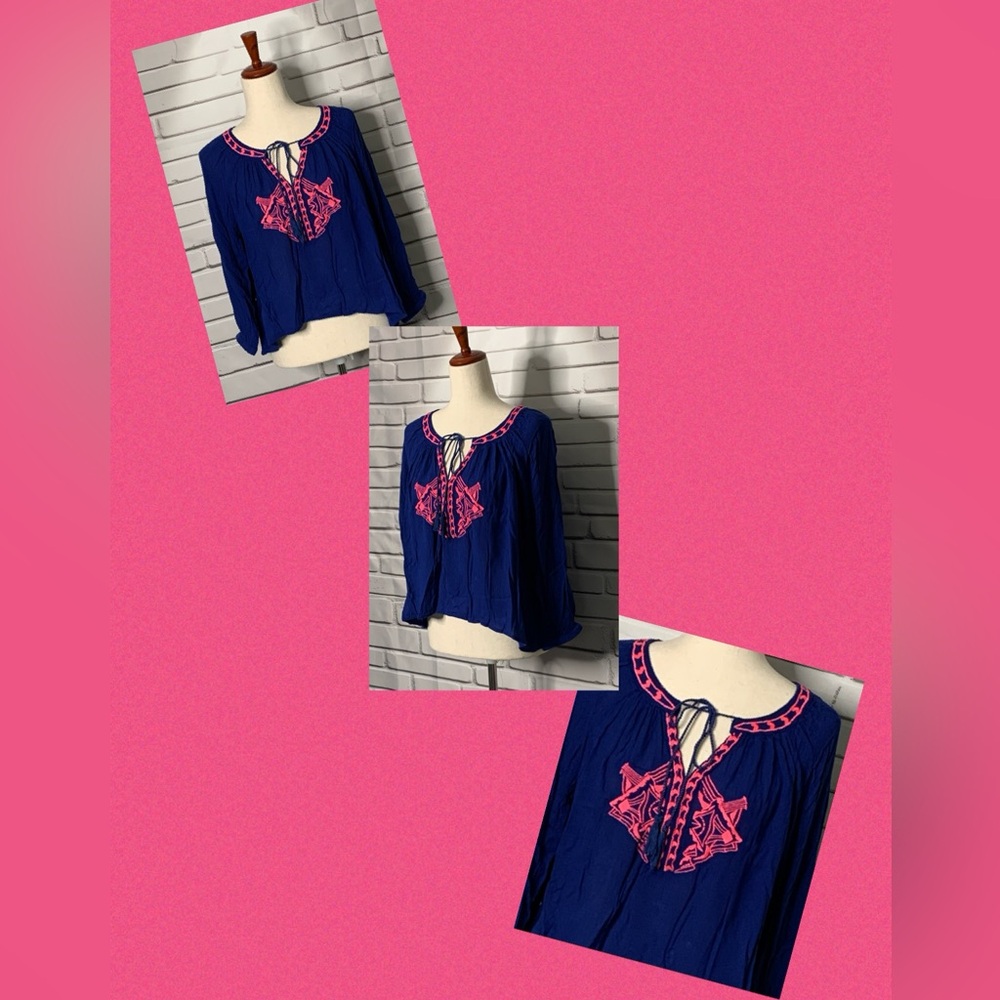 3/$20 Fun & Flirt Royal Blue Rayon Embroidered Top Size Medium